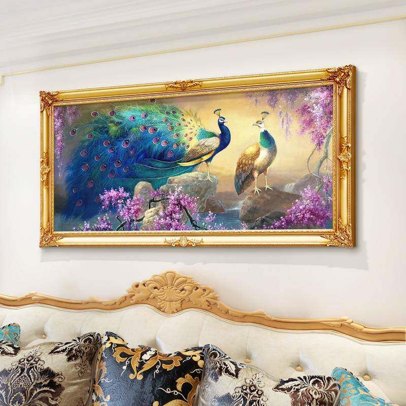 客厅装饰画沙背景欧式挂墙大气轻发奢式BGI画孔雀油画壁画美画