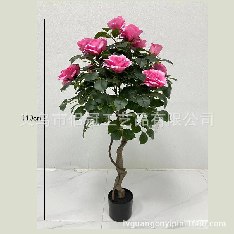 季仿真花假花茶花树玫月-花瑰盆栽内客厅摆落地装饰绿植盆景室摆