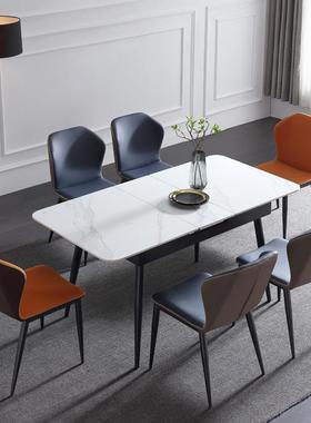 岩板餐桌URA伸缩用户型现代简约202家5款亮光长方形餐台新桌椅小