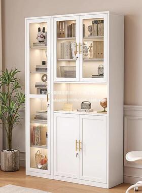 厅家用钢制锁书柜带带玻璃门铁艺客展示推拉移铁UTX皮储门物柜落