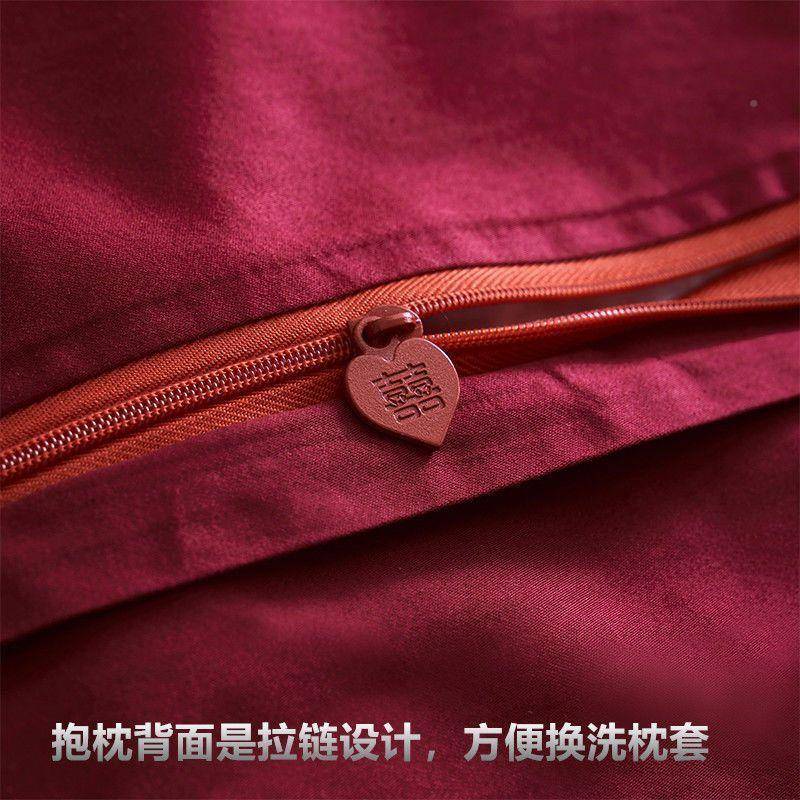 婚100支长绒棉酒红靠垫婚纯棉刺绣抱枕套结床45品60*0C6M45庆*45C