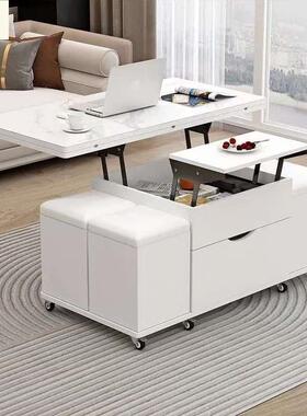 家用岩茶几升降一体多功能小EVB户型客厅收纳折叠茶几两用茶板几
