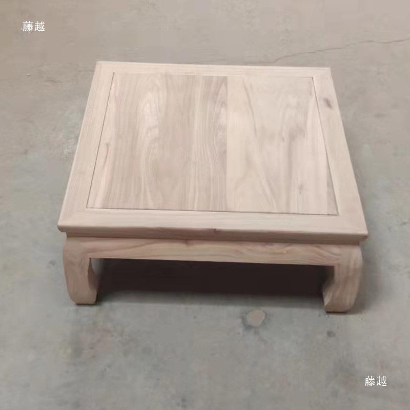 中桌式实木新小户型桌子北老榆木餐家用矮方桌白茬白胚白小坯thlo