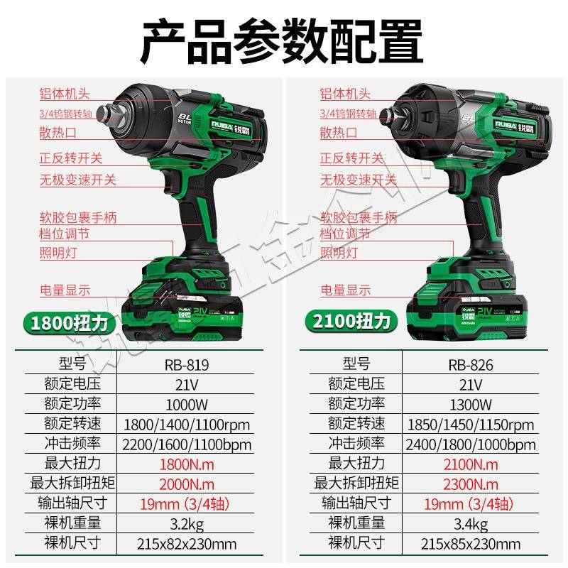 锐霸刷锂0电风炮电动扳1800牛2无手10牛大扭力工业重载冲313击风