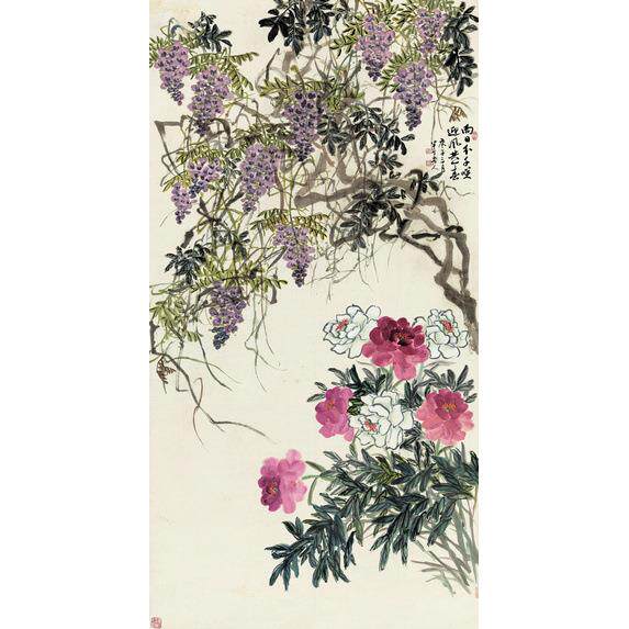 藤《紫丹》19125陈半办丁牡名人字画国画公室客厅30*57cm包邮