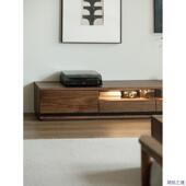 美黑胡桃木电视柜0落带灯客厅日北式 实木地视听柜fq11722 简约意式