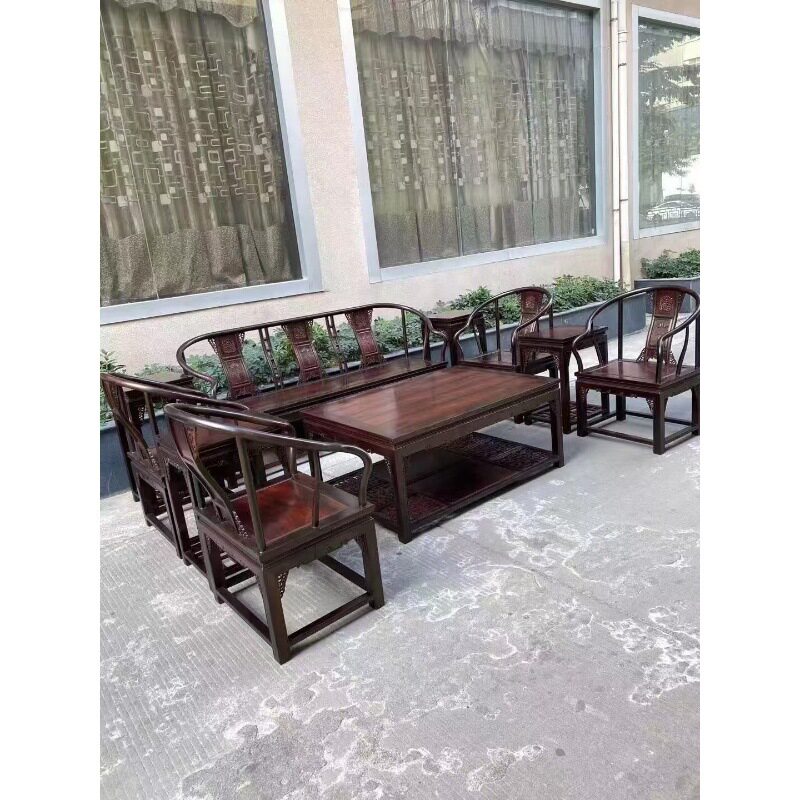 老挝大红酸枝交趾黄檀拐手沙发客厅沙发别墅大沙发清式明式家具