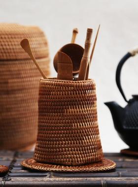 xt茶藤编艺ZGU茶道六君子套装收y纳竹茶具配件实茶木夹茶勺茶滤茶