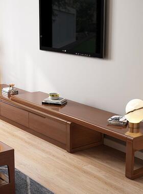 新中式缩实木电柜视小型户型现代简约经济落地柜中式伸客AMB厅收