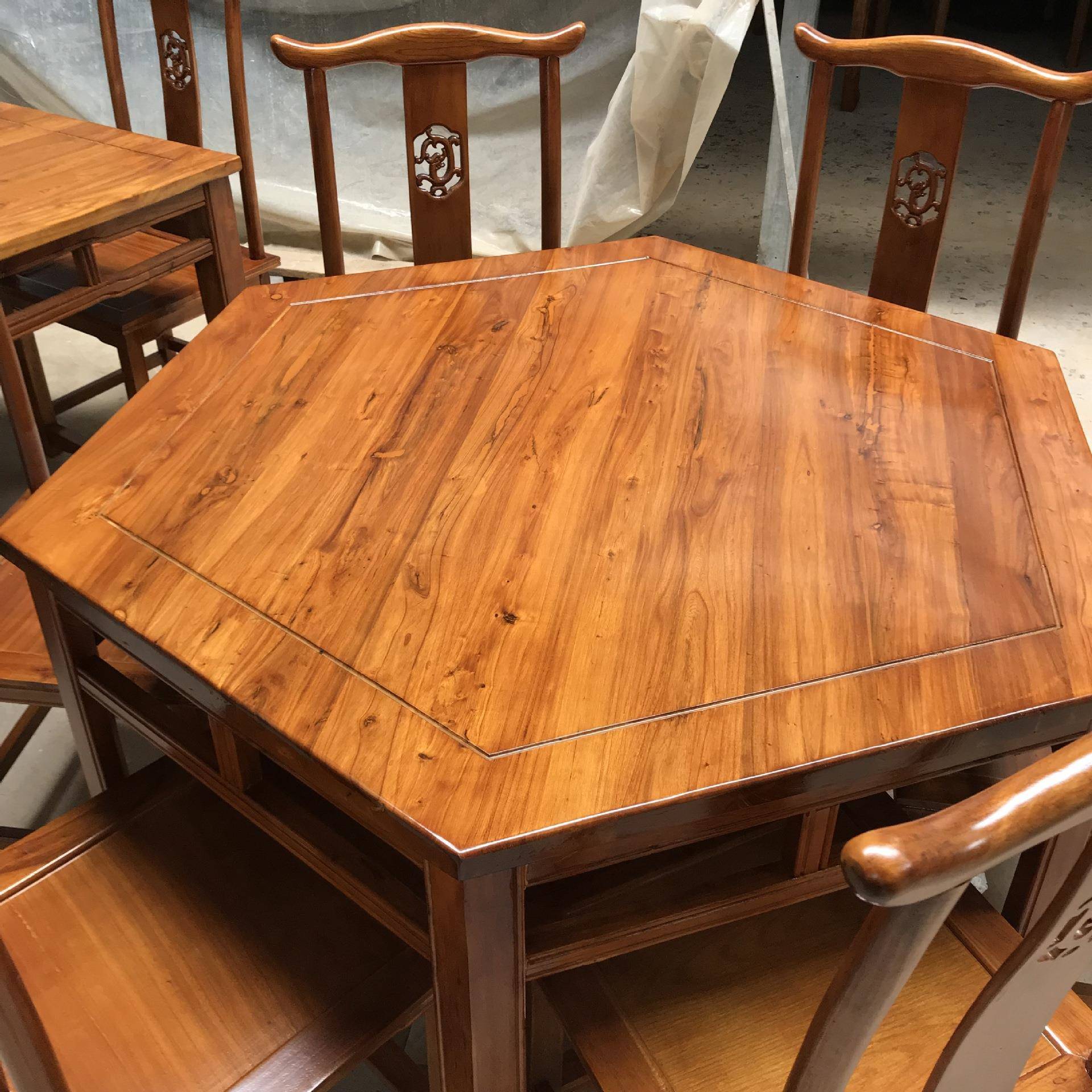 中1541桌式仿古清家具实木酒楼餐馆八明方仙桌餐桌饭店小桌餐椅组