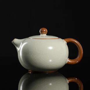 宋朴米黄汝窑西施壶茶壶300ml陶瓷单壶大号功夫茶汝瓷可养泡茶壶