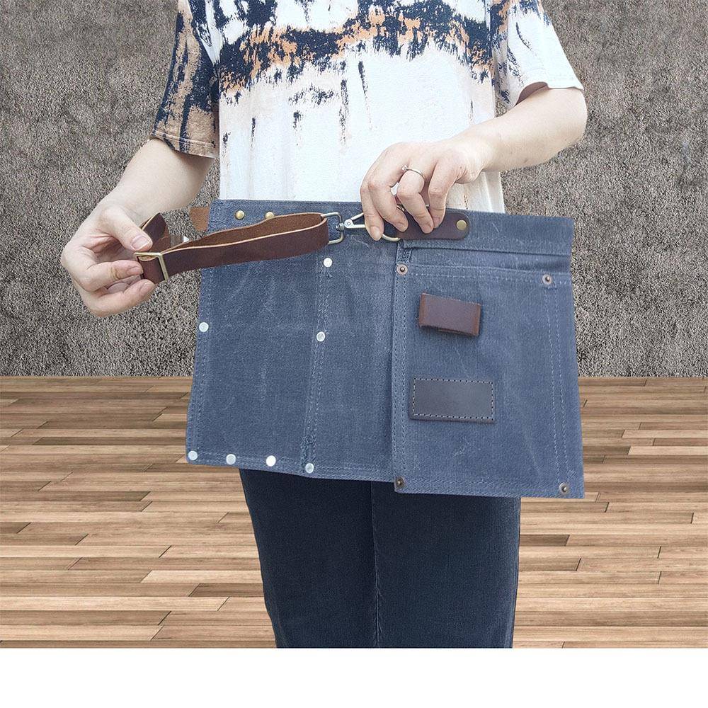 油蜡半围裙真皮气眼时尚灰色防水防DVT油作厨网红定制lo工身g房o