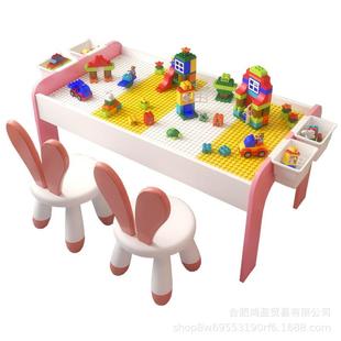 儿童益智多功积桌子男木女宝具743宝拼装 玩桌能积木大号实木