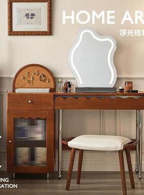 实木梳妆台法式复古XOS户型移动收室纳主卧古风妆台小化带抽屉一