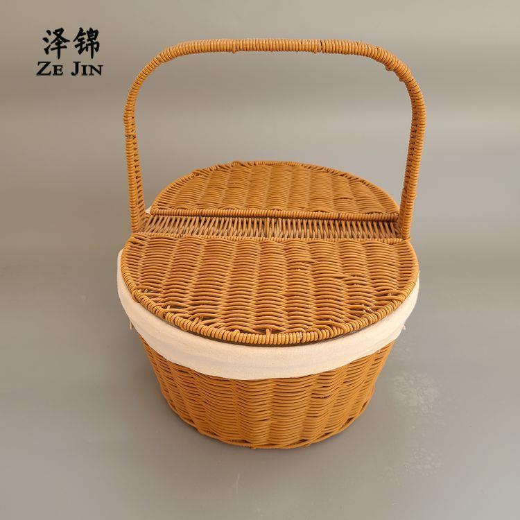 园风仿藤编织水篮户外果野餐篮田面包篮藤编UEF手提物篮子超市购