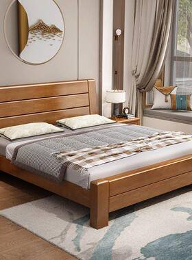 全木床现代简单RDF约双人床主济卧1.8米出租房用实经型新中式人床