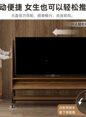 全实木可移动电视柜0茶几客厅家小户型22款4新FYD收纳带轮用储物