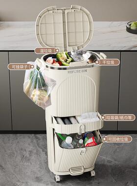 垃圾桶房高款移动家用NVV大容可带盖免弯腰卫生桶滑厨盖量日式置