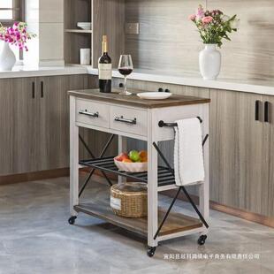 美式理实木铁可移动中岛台厨房料台家用小艺户型备餐11台餐边柜