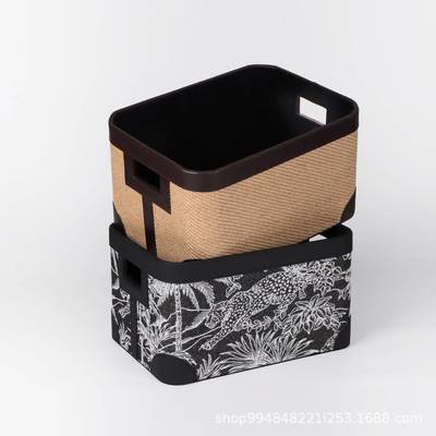 高档提花纹脏物衣篓收纳篮带盖收纳盒子箱纳整理储盒IYQ收筐皮革