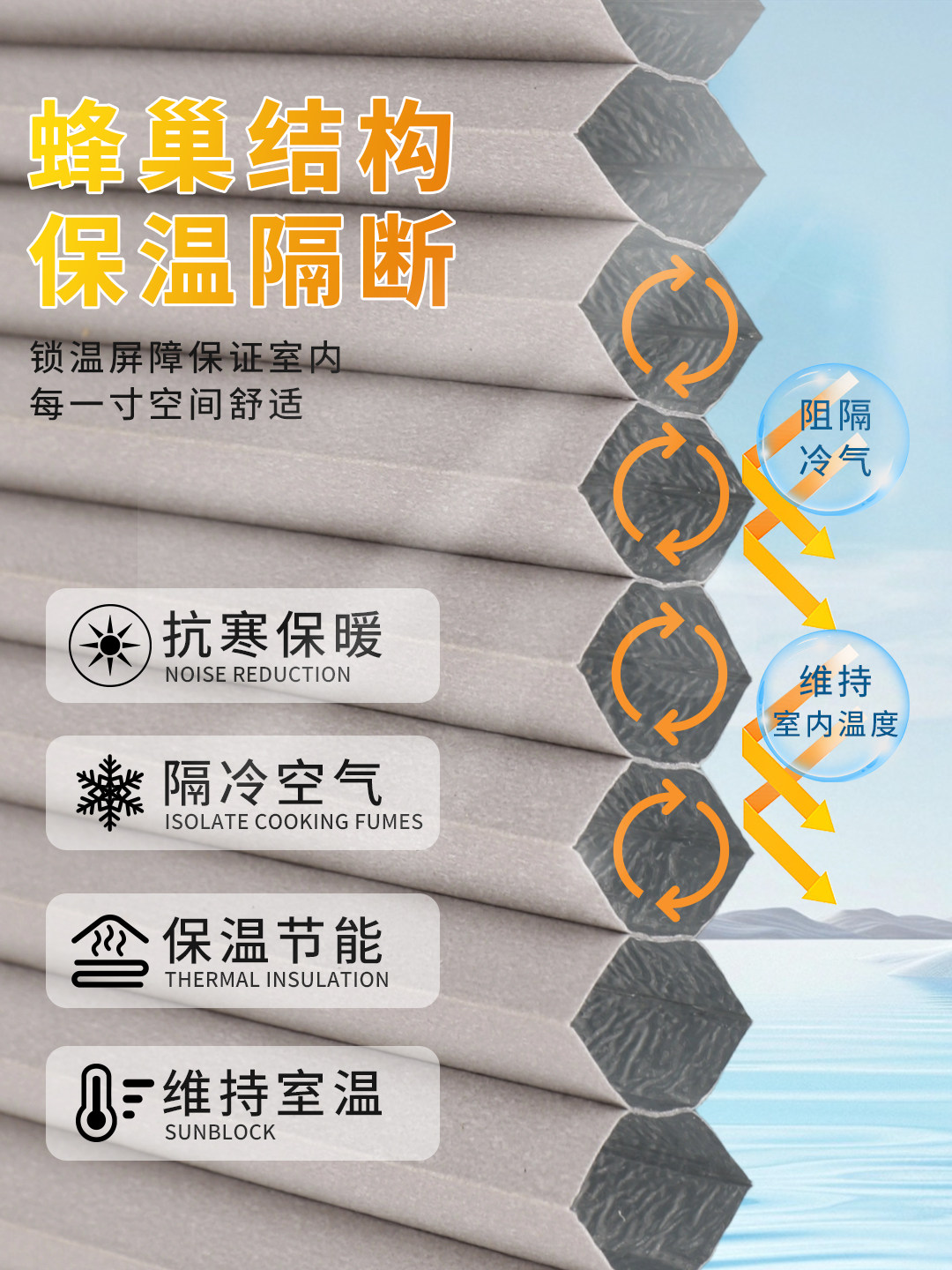 免打孔防风蜂巢百叶窗帘