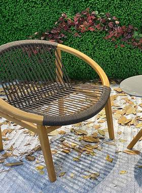 实木沙外发椅单人28632柚木休闲藤编户中懒人阳台小茶几组合式靠