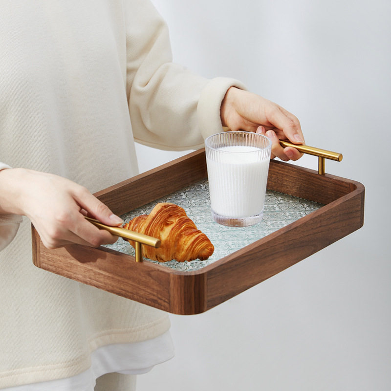 黑胡桃木长方形水果盘家用茶几