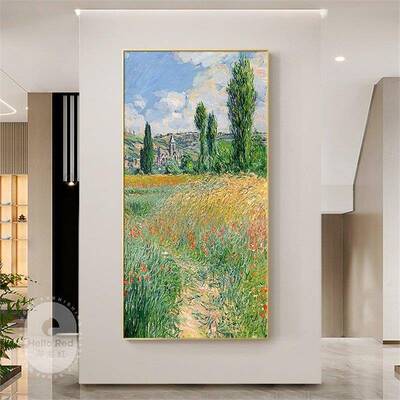 莫奈梵象高名画玄NQC关装饰画现代简约画竖版过道走日廊挂印派出