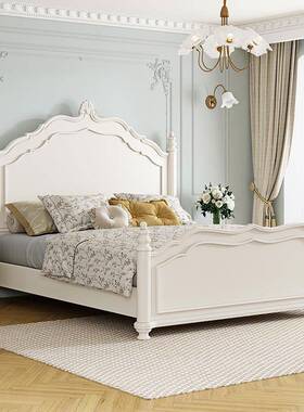 法式奶油风实木床美式轻气压XTX物.1.8米卧储白色奢15米公主婚大