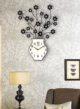 现代中复式文艺古花瓶挂创钟装饰艺时钟静音简约客厅术卧M1355室