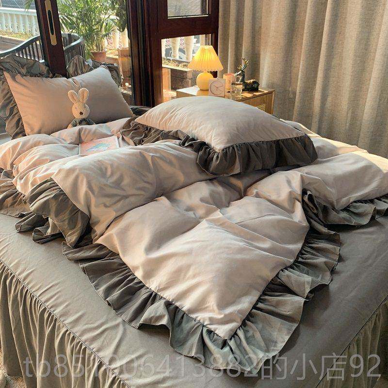 正品日式简约灰色1.8四s件套in荷叶花被套床单床纯裙学生宿舍三边