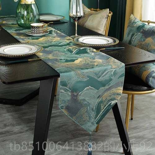 高档水墨餐法桌桌旗茶席中式轻奢高档美式式覆古几电视柜长新条茶