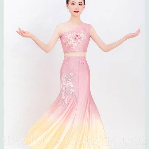 正品新款族舞服装儿童蹈成人孔雀舞傣鱼尾练功半身裙 艺蹈考舞服