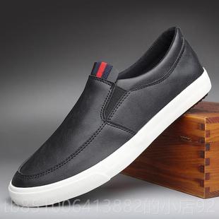 男鞋 鞋 低帮休闲 正品 一脚蹬英伦皮男人潮鞋 新款 大尺码 软底 懒夏季