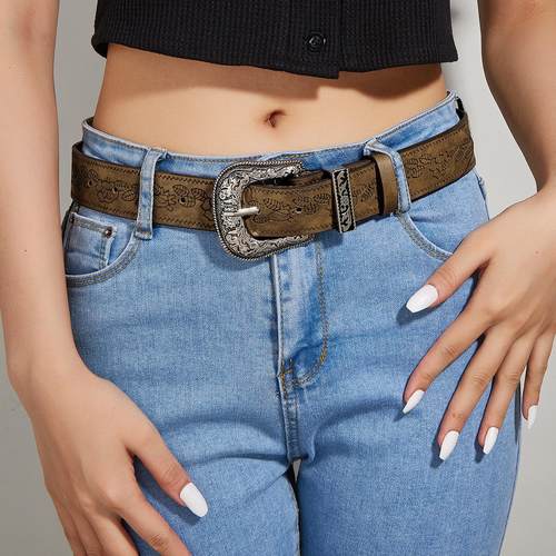 欧美风辣妹印花针扣皮带