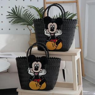 可爱黑色米老鼠单肩小挎包托特包女士海边度假手提包包