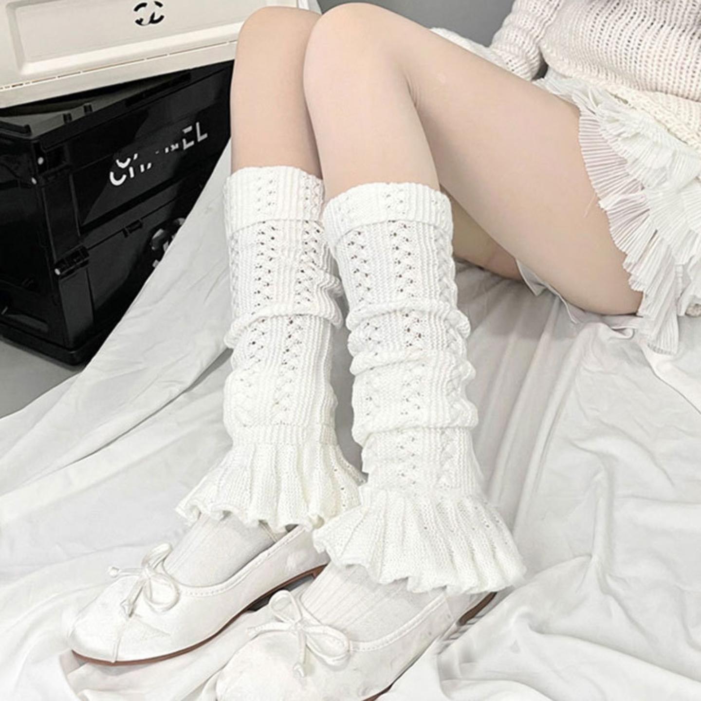 秋冬针织小腿袜女甜美堆堆套