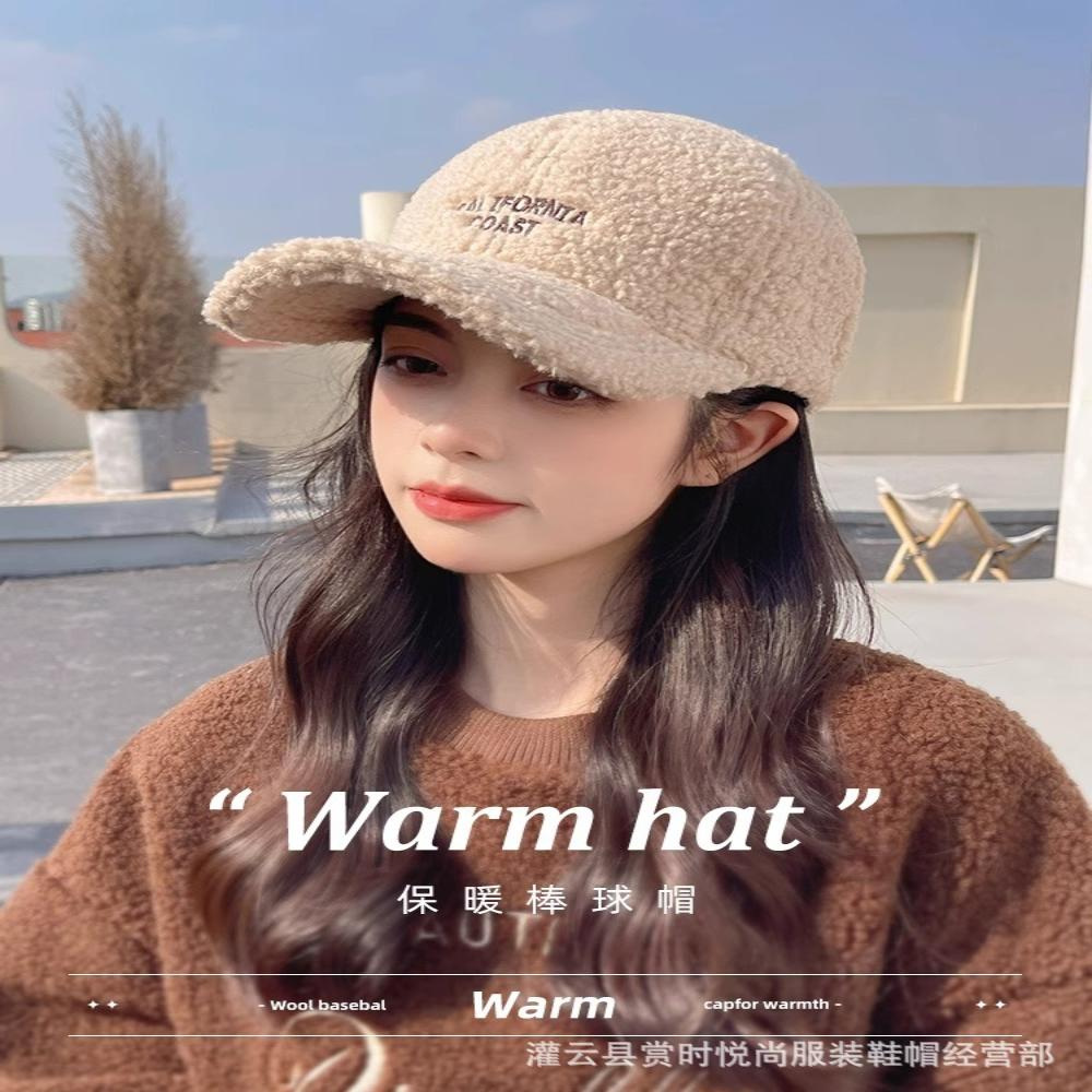 羊羔毛鸭舌帽女秋冬加厚保暖