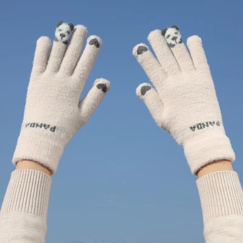 女士卡通毛线手套秋冬保暖触屏