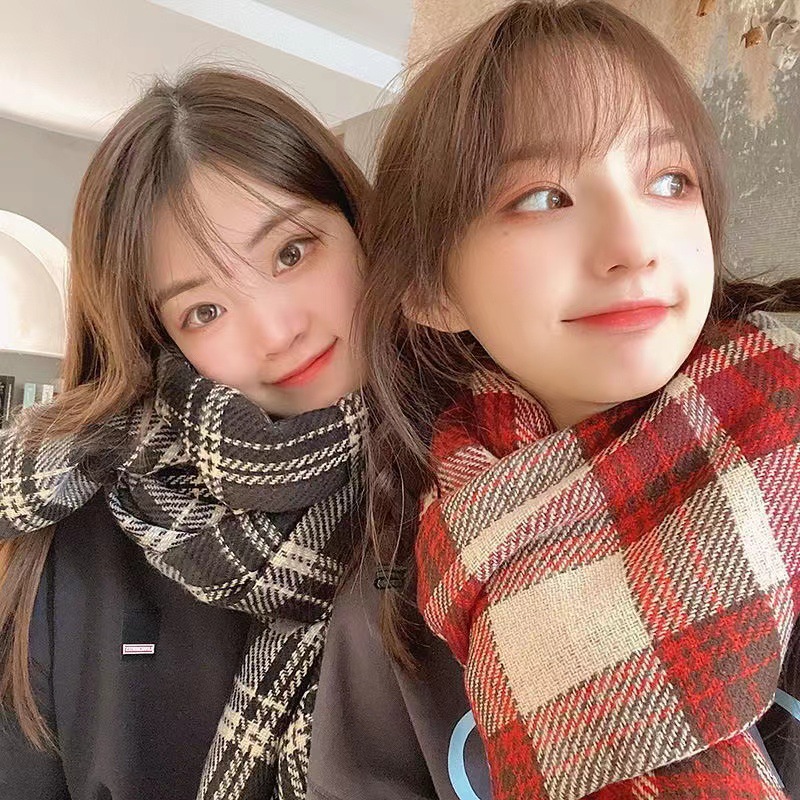 韩版双面格子仿羊绒加厚围巾