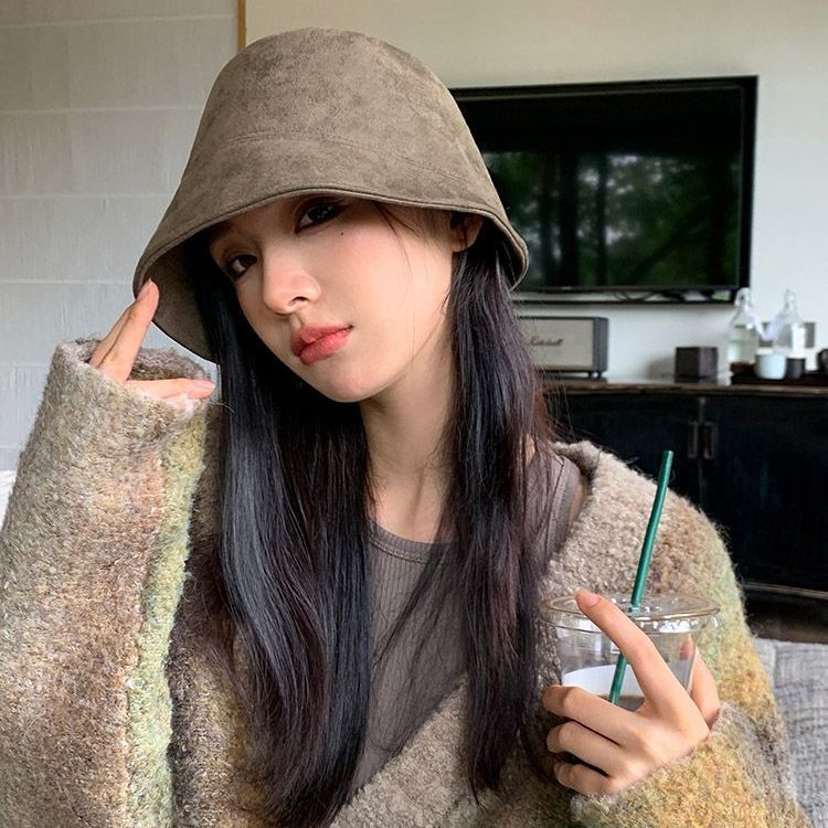 渔夫帽女春秋麂皮绒遮脸盆帽