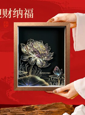 光影睡莲桌面摆件玄关非遗工艺品乔迁礼物家居装饰客厅轻奢高级感