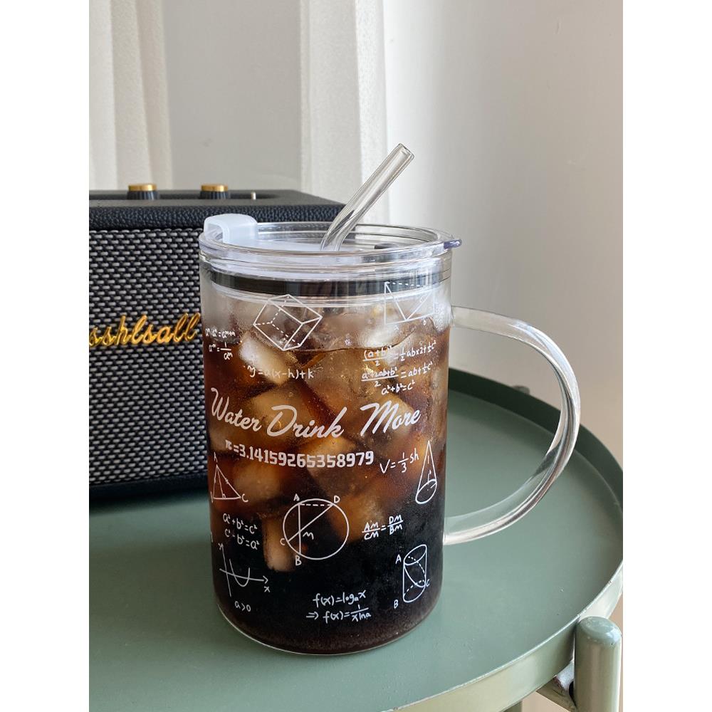1000ml大容量玻璃杯创意学霸公式杯子带盖吸管杯办公室家用喝水杯