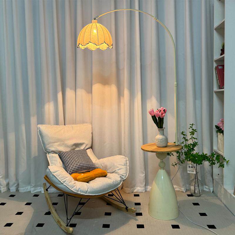 奶油风落地灯氛围感客厅沙发旁装饰钓鱼灯置物架一体卧室床头台灯
