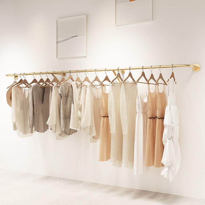 新款服装店展示架上墙衣架杆子壁挂侧挂女装童装店货架金色挂衣架