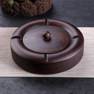 黑檀实木烟灰缸大号带盖烟灰缸创意个性潮流中式复古客厅家用定制