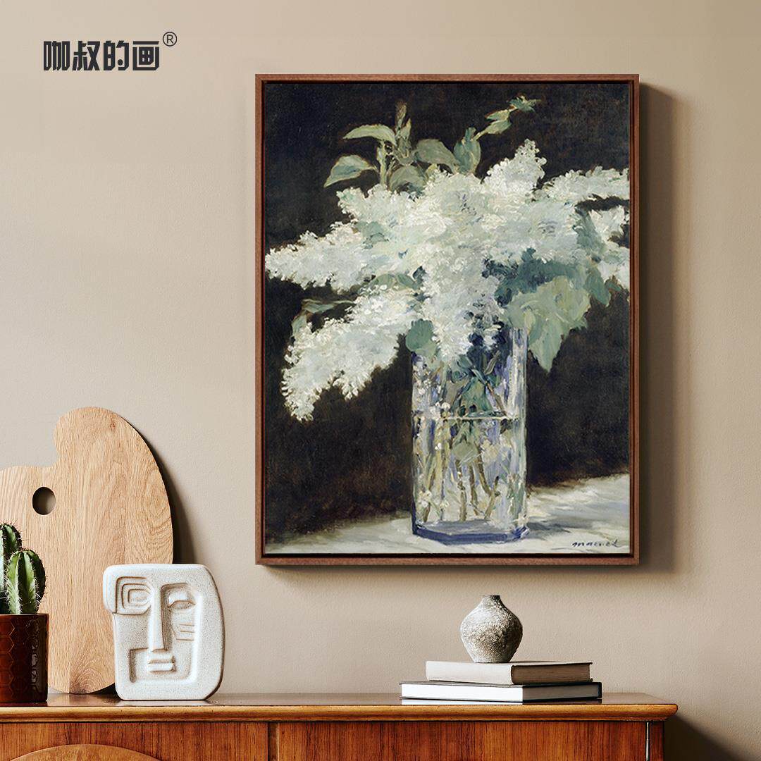 新品马奈《花卉三联》书房玄关背景墙装饰画欧式油画版画艺术画