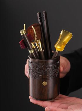 檀茶道六君子套装黑黑檀木茶档道配件茶艺件70511摆高铜木茶具泡