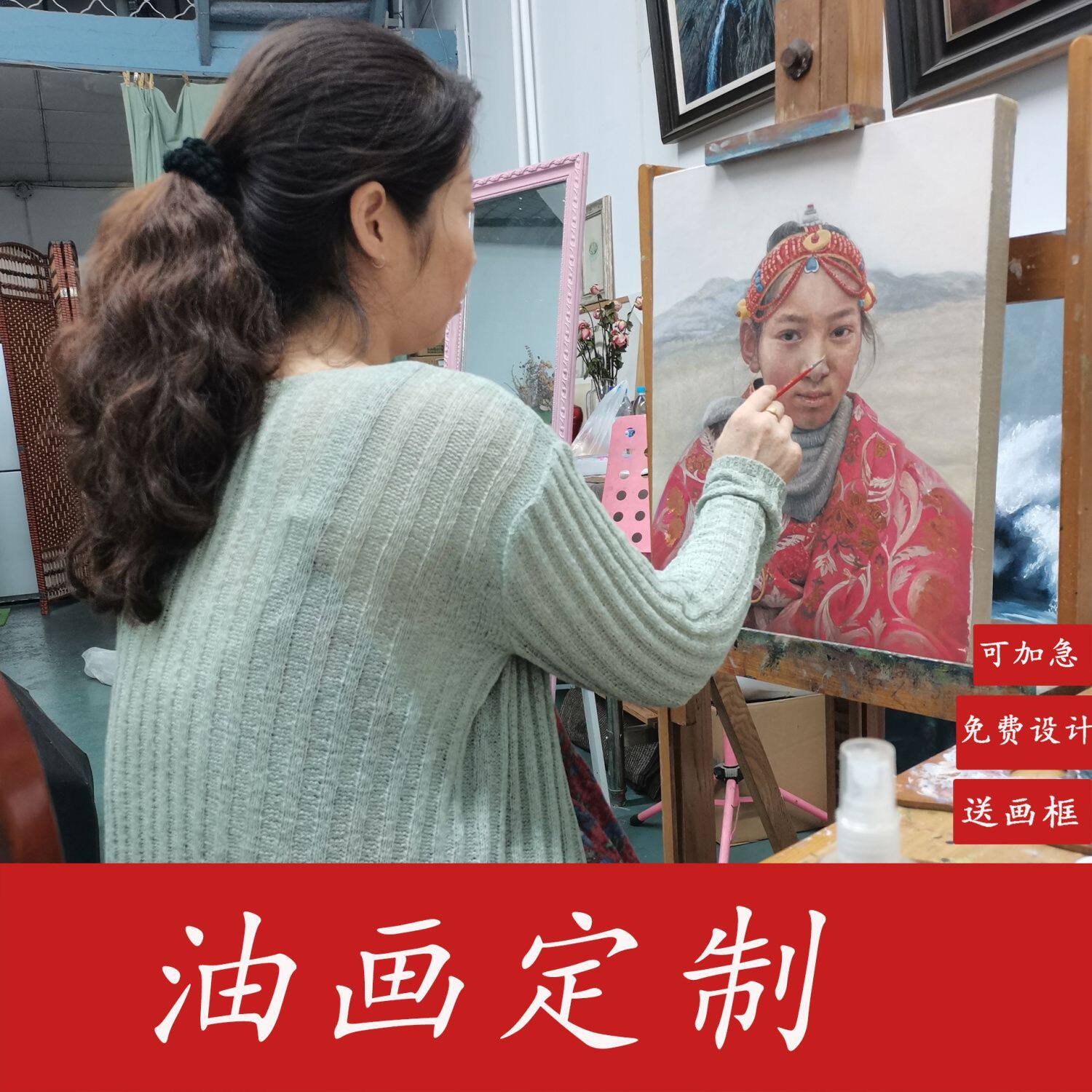 大芬油画村手绘定制客厅装饰画婚纱照片人物肖像高端大幅玄关挂画