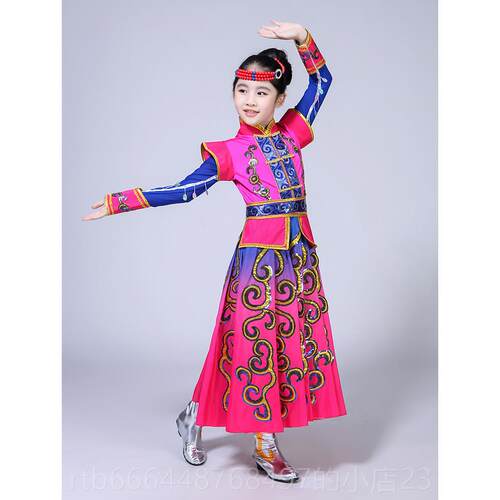 高档蒙古服服装女童蒙族舞蹈蒙古舞演服少儿数民族筷子舞袍出少儿